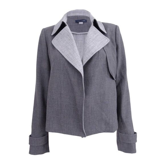 NWT Tommy Hilfiger Women's Gray Contrast-Trim Trench Jacket Blazer Size 4 - Picture 2 of 16
